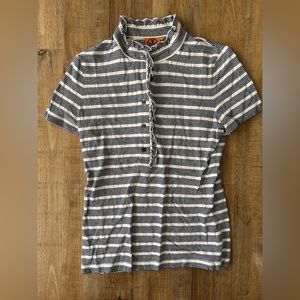 Tory Burch Size Medium blue and white striped shirt